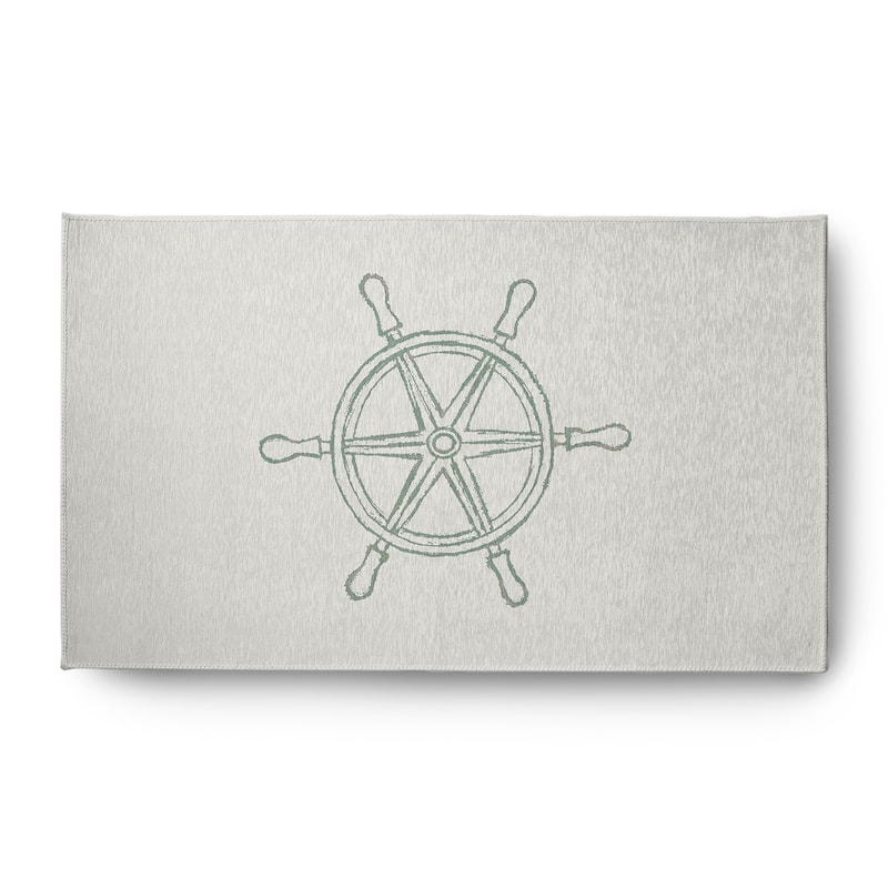 Large Ship Wheel Nautical Chenille Rug - Sage - 3' x 5'