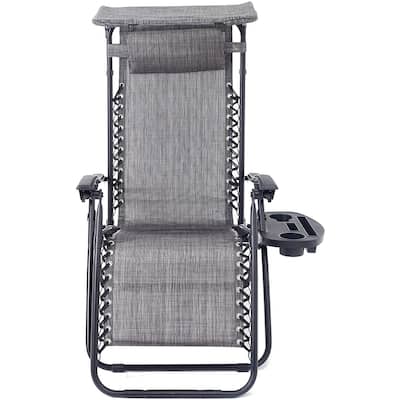 Utillity Cup Holder Zero Gravity Chair Case Lounge Patio Pool Beach Yard Garden, Gray with Canopy