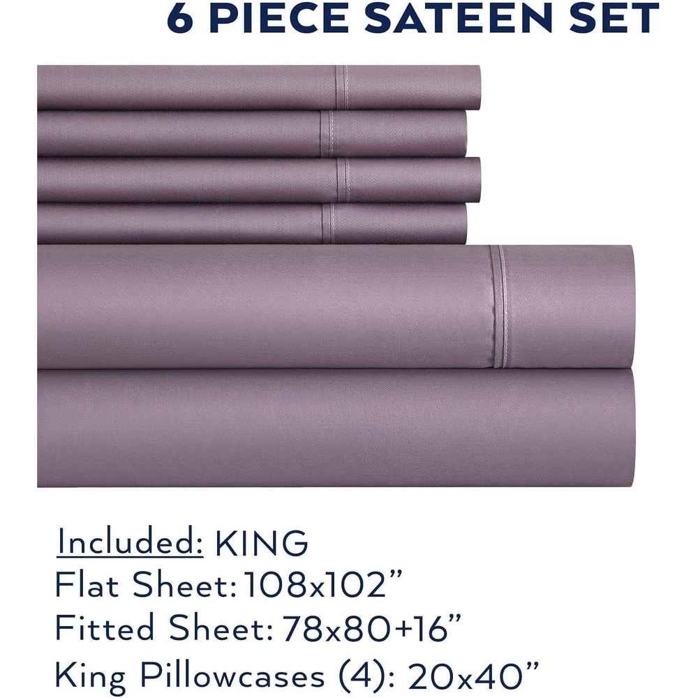 Thomasville 1500 Thread Count Purple 6 Piece Premium Cotton Rich Sateen Sheet Set