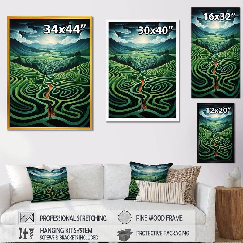 Designart "Emerald Maze Surreal Illusions" Surrealism Green Wall Decor - Modern Entryway Framed Wall Art Print