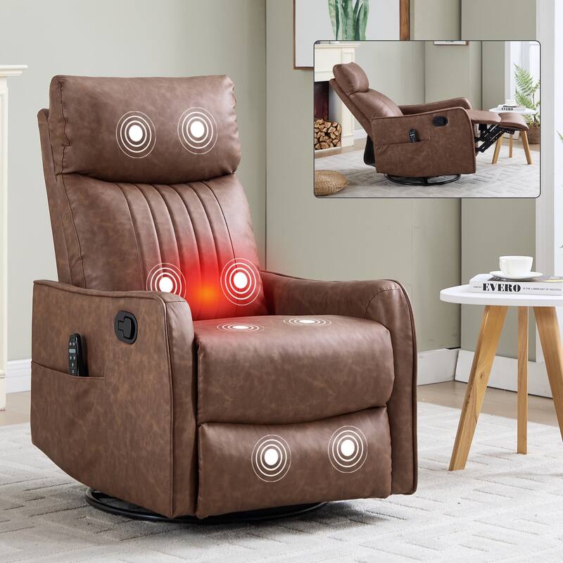 Faux Leather Recliner with Massage Heat Rocker and 360 Degree Swivel