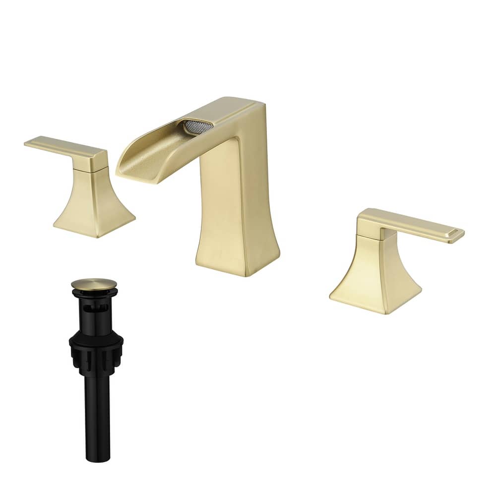 Waterfall 8 Inch Widespread Bathroom Faucet with Pop-up Drain Kit Brass Double Handle Modern Bathroom Sink Vanity Taps