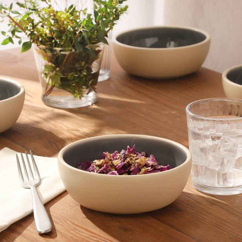 Gibson Elite - Made in Portugal - Port Gaia 4 Piece Cereal Bowl Set, 6.2" Stoneware Reactive Glaze, Dessert & Snack Bowls