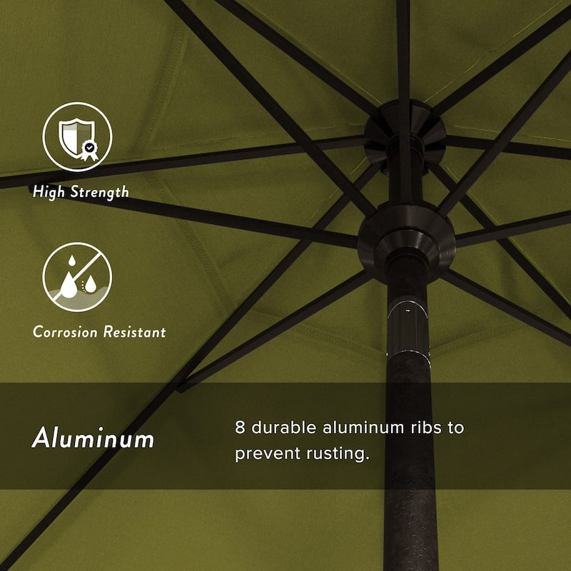 California Umbrella 7.5' Round Crank Lift Push Button Tilt Bronze Aluminum Patio Umbrella with Sunbrella Cilantro Fabric