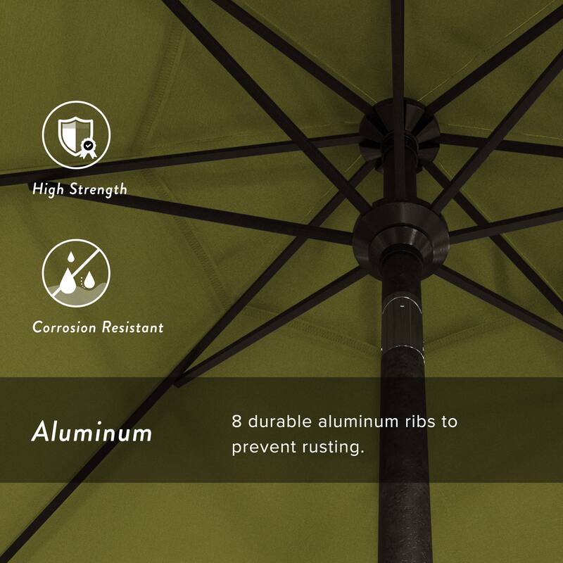 California Umbrella 9' Sunset Series Patio Umbrella Bronze Aluminum Frame and Ribs, Crank Lift Auto Tilt, Sunbrella Cilantro