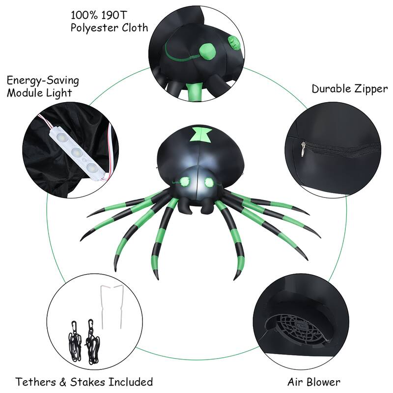 6 Ft Halloween Inflatable Spider LED Lighted Halloween Decorations