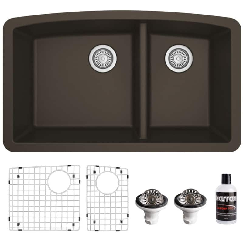 Karran USA QU-711-PK1 Quartz QU 32" Undermount Double Basin Quartz - Brown