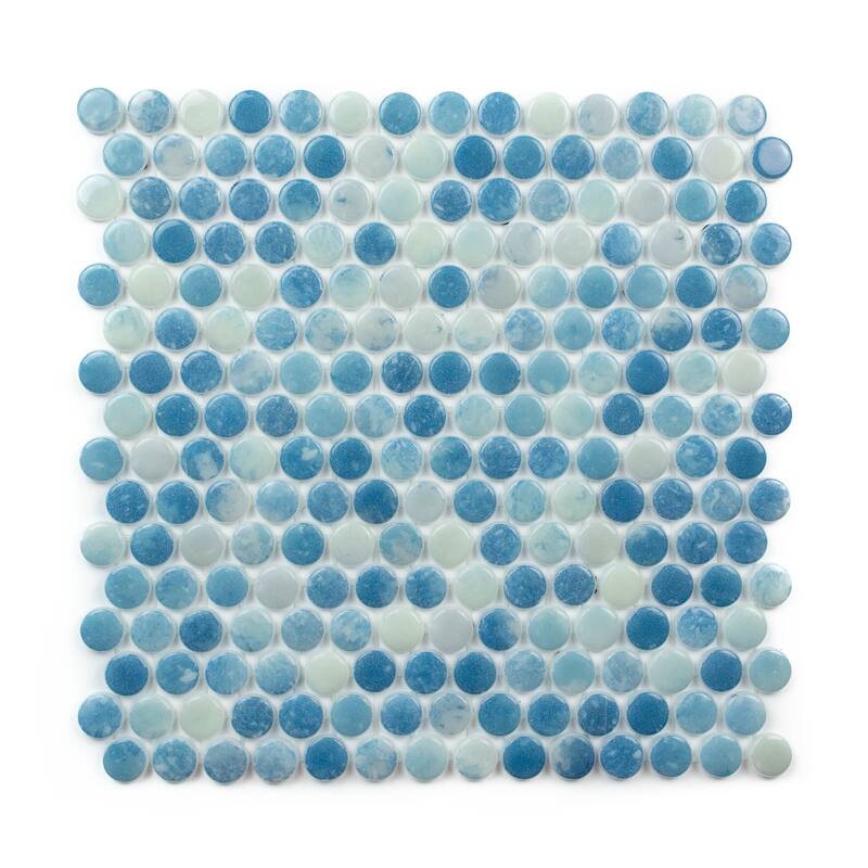 The Tile Life Eterna Penny 12x12 Bluestone Round Glass Mosaic Floor, Wall & Backsplash Tile