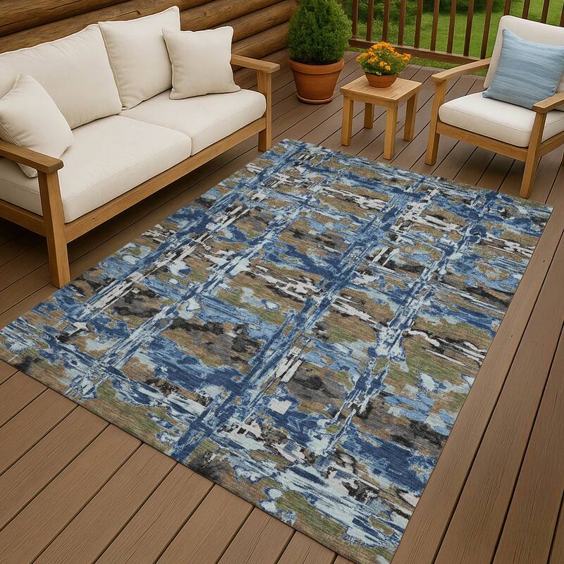 Machine Washable Indoor/ Outdoor Casual Fowler Chantille Rug - Navy - 8' x 10'