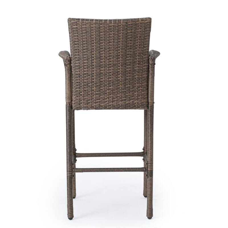Drip Outdoor Barstool Chair Set of 2, Brown PE Rattan Woven and Iron
