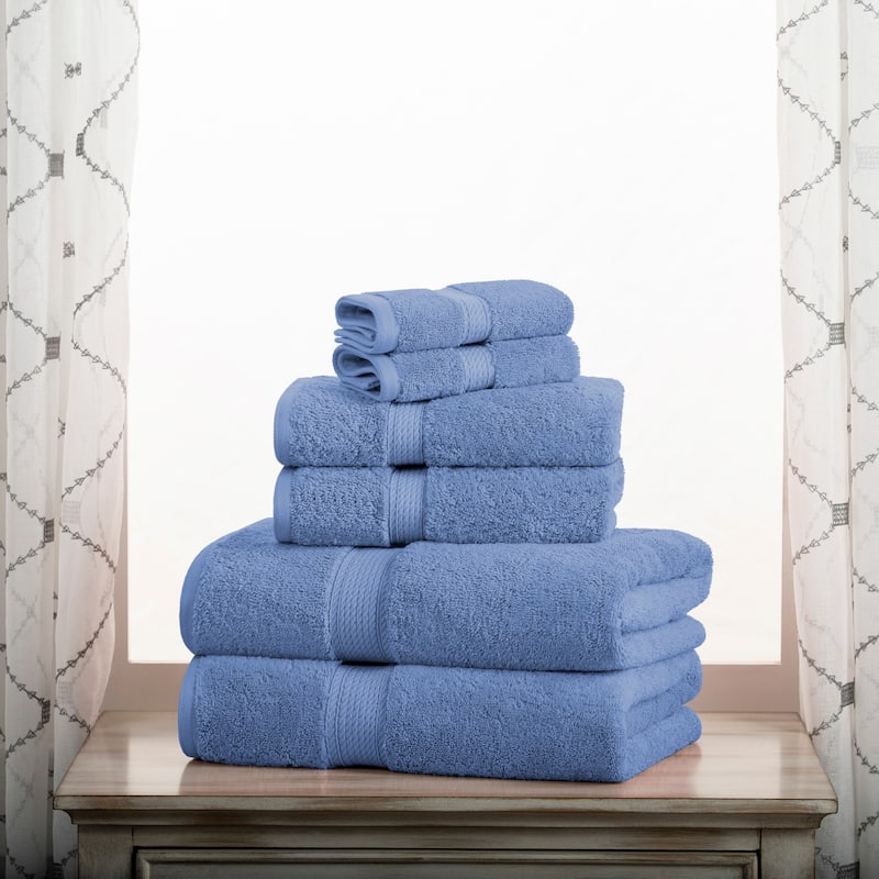 Superior Egyptian Cotton Pile Heavyweight Solid Plush Towel Set - 10-Piece Set - Denim Blue