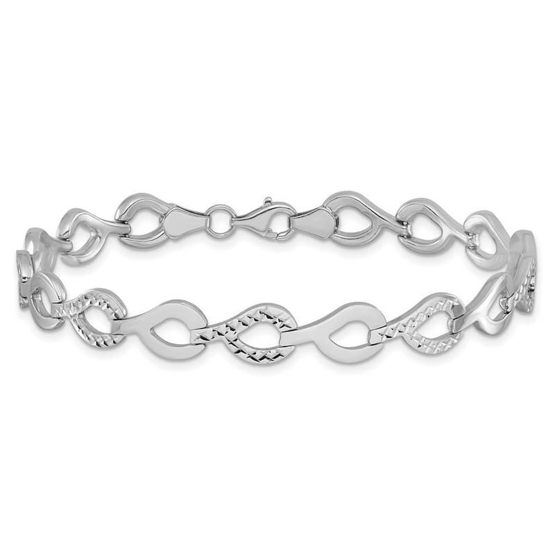 Curata 10k White Gold Polished Textured Alternating Flat Link Bracelet 7.5 Inch