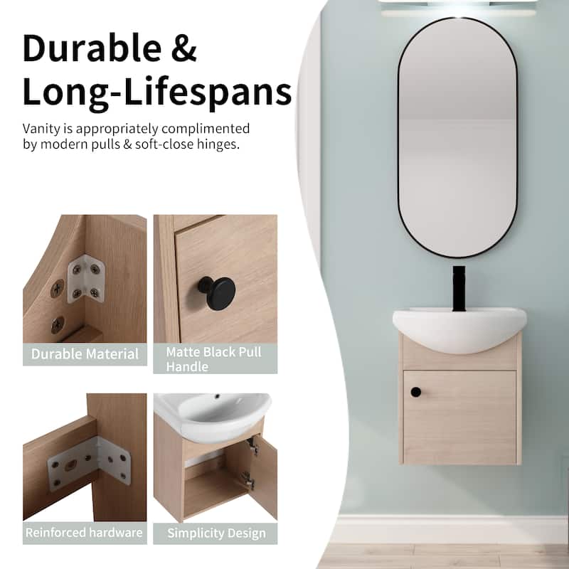 Bathroom Vanity With Sink In 18 Inch, Floating/Freestanding Bathroom Vanity With Soft Close Door