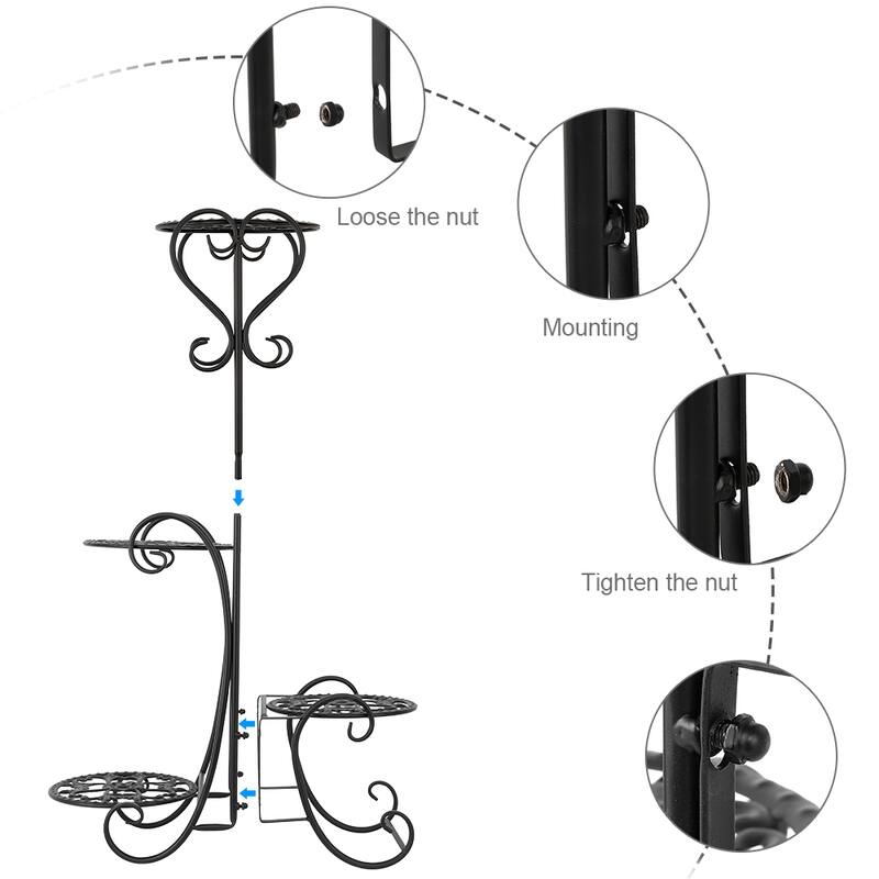 4 Pot Metal Shelves Plant Stand Decoration for Indoor Outdoor Garden