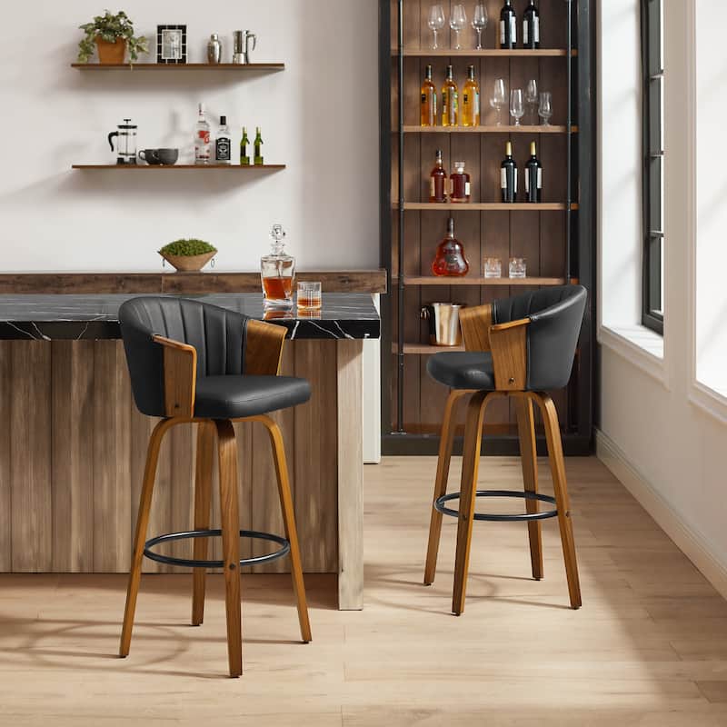 Art Leon Wood and Faux Leather Counter Height Barstool, Set of 2
