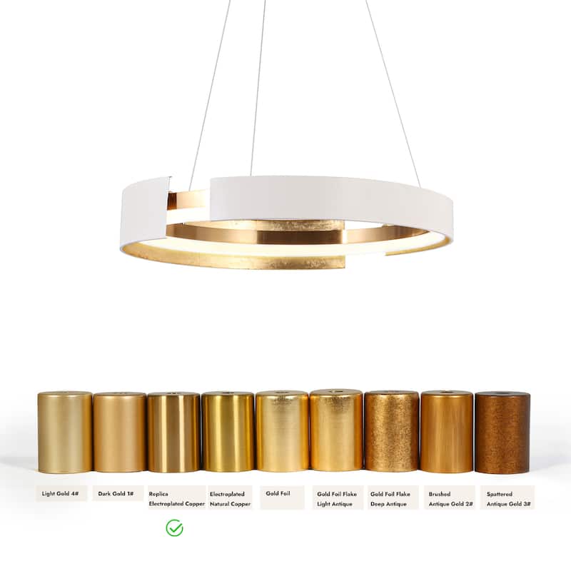 Modern 1-Light White Gold Round LED Wheel Chandelier Metal Pendant Lights for Dining Room - 20.5 " × 3.5 "
