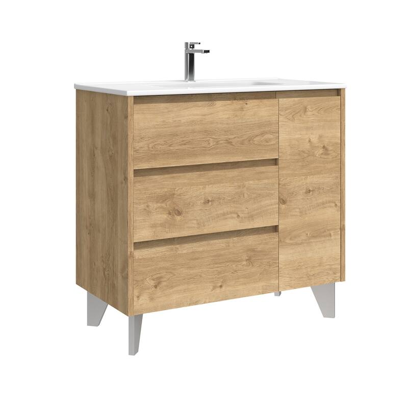WS Bath Collections Lila C90 Lila 36" Free Standing Single Basin - Natural Oak - Oak Finish