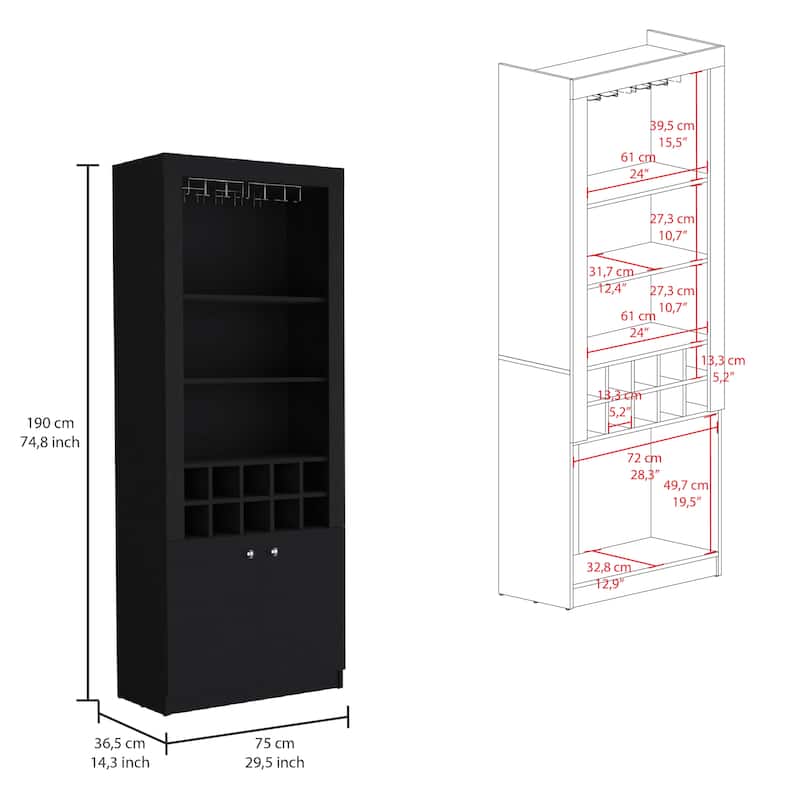 74"Tall 4-Tier Modern Bar Cabinet with Glass Holder Stemware Rack,Wine Cabinet,Liquor Cabinet,10 Bottle Cubbies and 4 Shelves