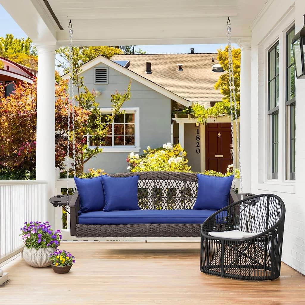 3-Seat Outdoor Porch Swing with Cushions, 900 LBS Capacity, Hanging Chains for Deck, Backyard, Lawn