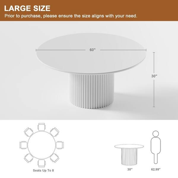 Wooakway Solid Wood 60'' Round Dining Table for 6 People Nordic style ...