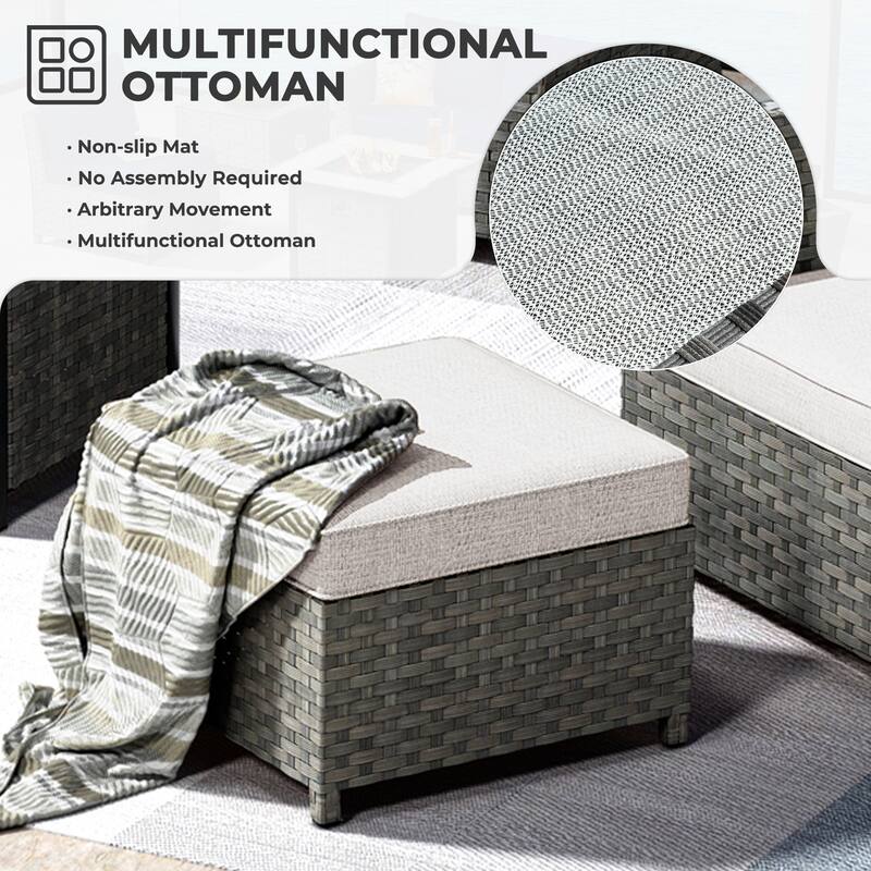HOOOWOOO 10-piece Wicker Patio Furniture Outdoor Sectional Sofa Set with Fire Pit