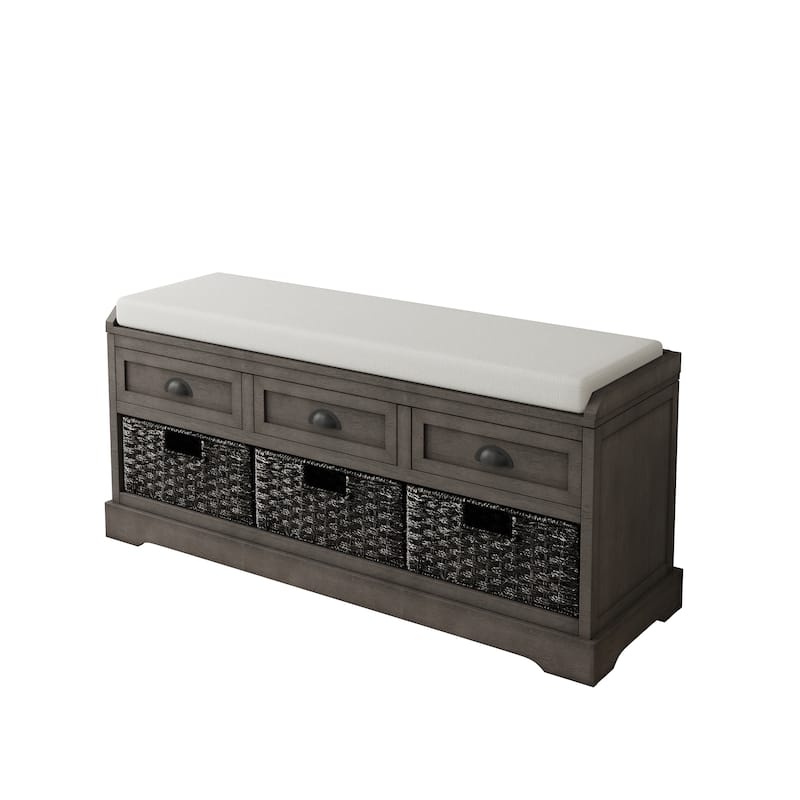 Homes Collection Wood Storage Bench with 3 Drawers and 3 Baskets