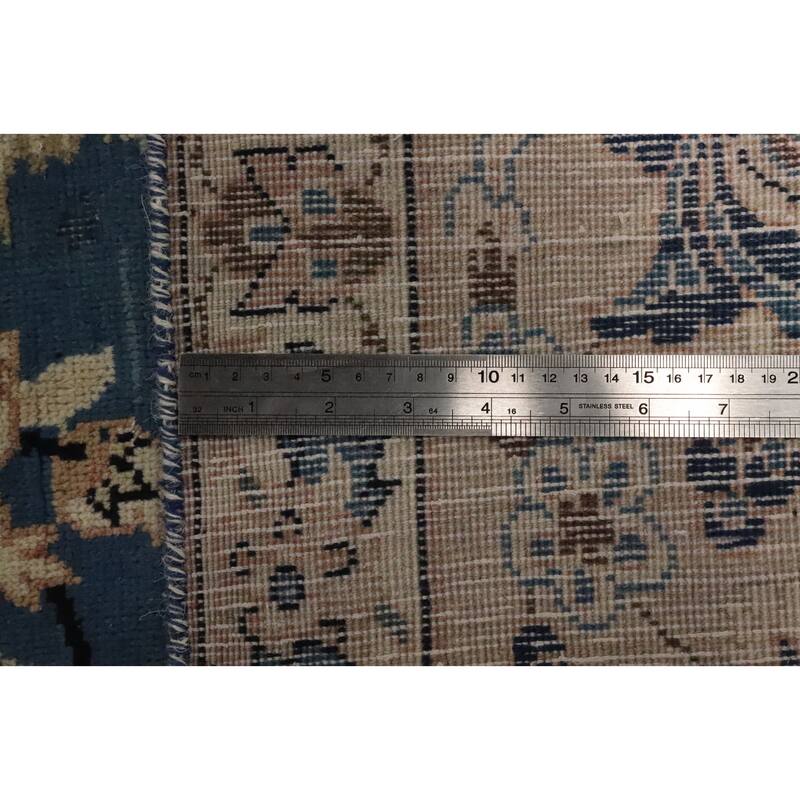 Hand Knotted Oriental 100% Wool Carpet Traditional All-Over Navy Blue & Blues Kashan Area Rug - 12' 6'' X 9' 3''