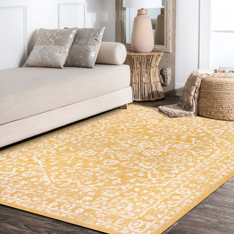 JONATHAN Y Medallion Textured Weave Indoor/Outdoor Area Rug - 8 X 10 - Yellow/Cream