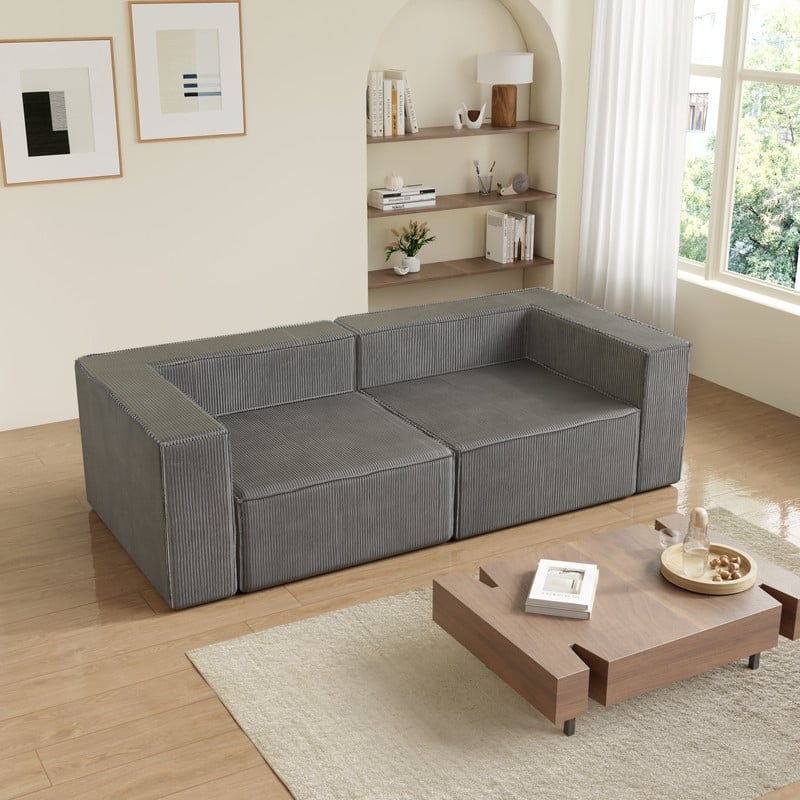 Left Armrest Corduroy Compression Sofa