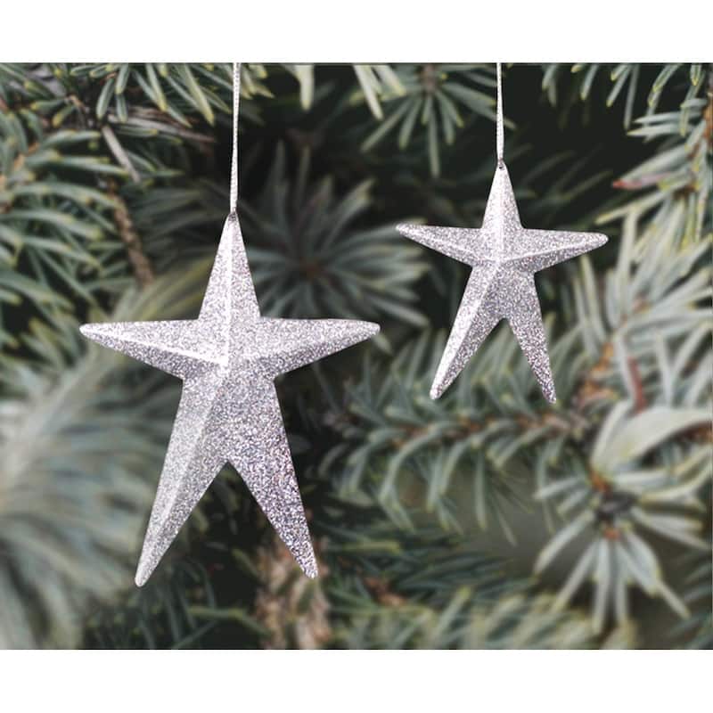 Christmas Silver Star Ornaments, Set of 4