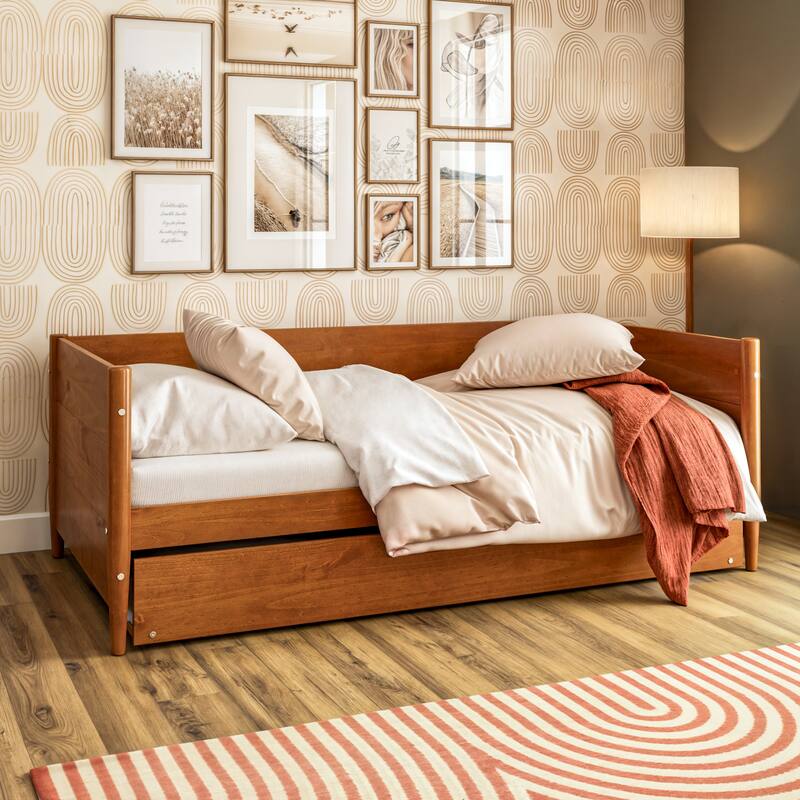 Mid-Century Modern Twin Size Day Bed with Twin Trundle