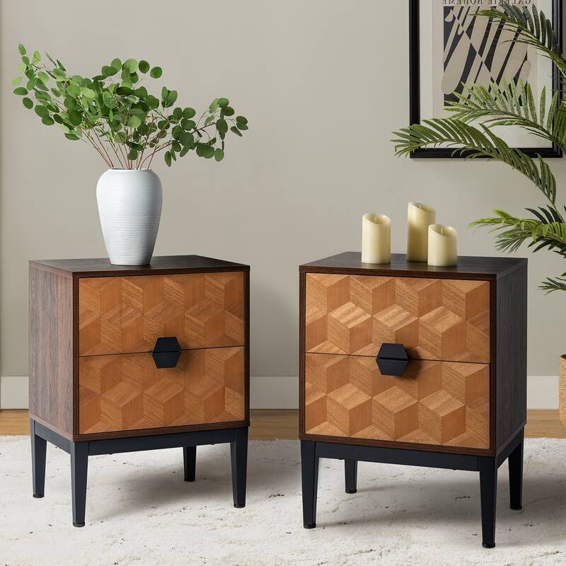 Apakah Modern 25"Tall 2-Drawer Nightstand with Charging Station and Adjustable Legs Set of 2 by HULALA HOME