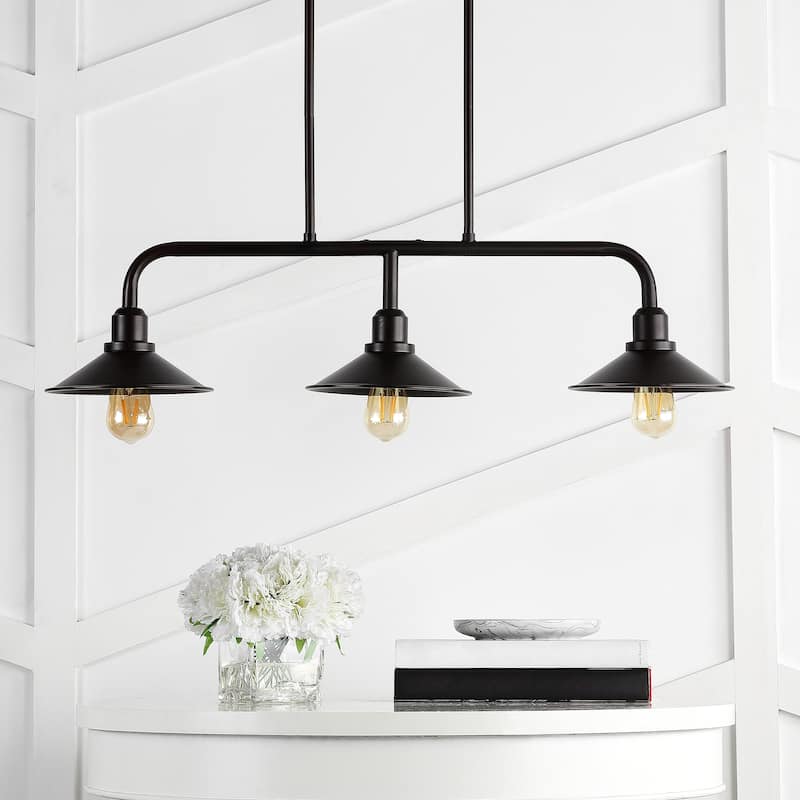 Cade 34.25" 3-Light Metal Farmhouse Industrial LED Pendant, Oil Rubbed Bronze by JONATHAN Y