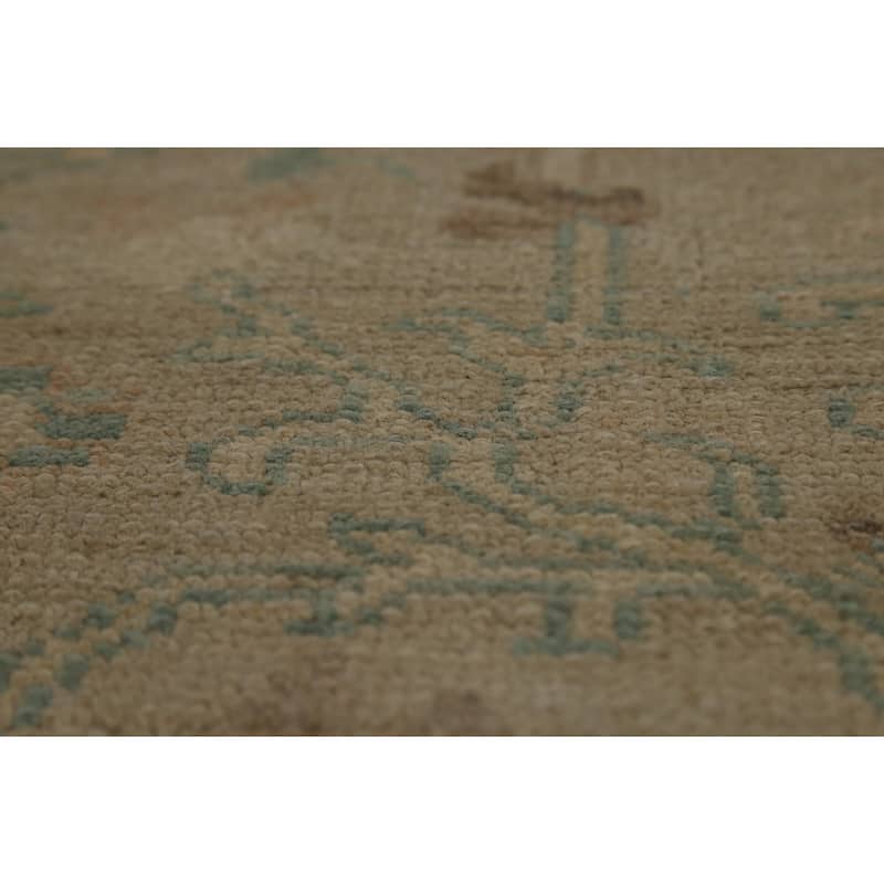 Vegetable Dye Oushak Turkish Area Rug Hand-Knotted Beige Wool Carpet - 9'0" x 12'7"