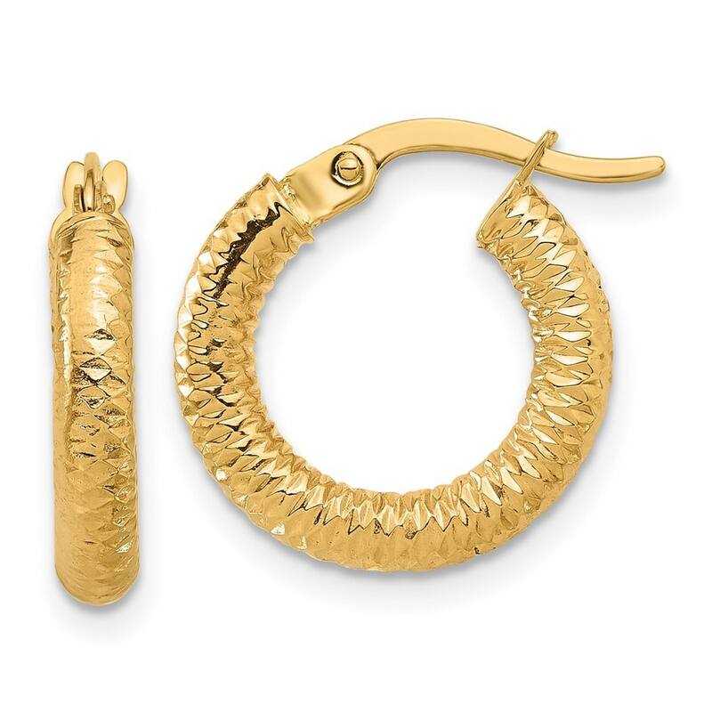 Curata 14k Yellow Gold Polished and Sparkle Cut Hoop Earrings - 17x16mm