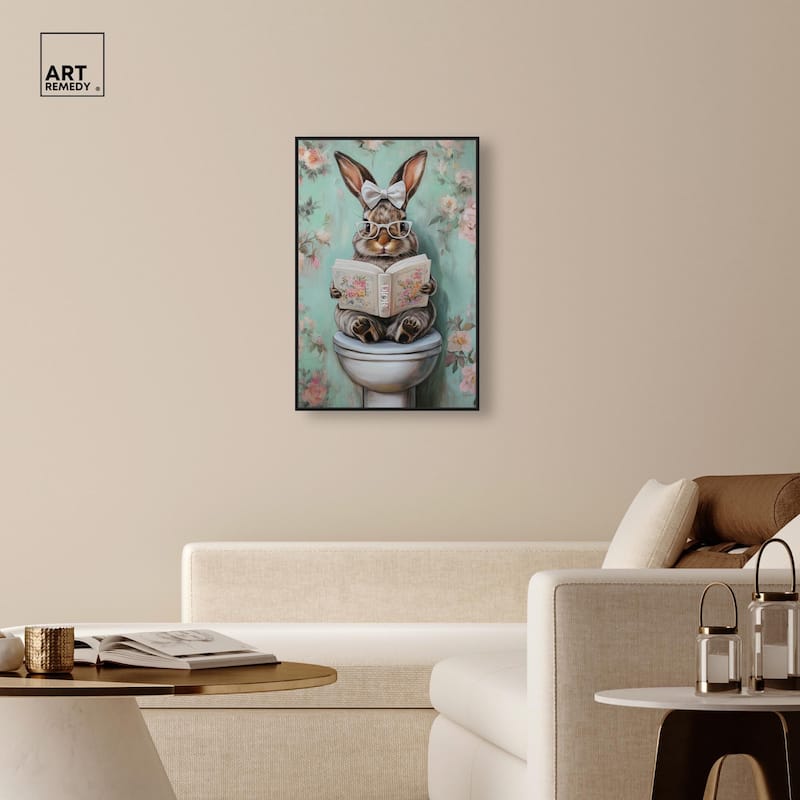 Petite Floral Toilet Bunny Canvas by Art Remedy