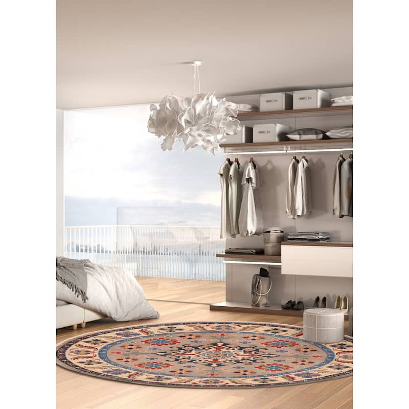 ECARPETGALLERY Hand-knotted Uzbek Ghazni Grey Wool Rug - 4'10 x 4'10