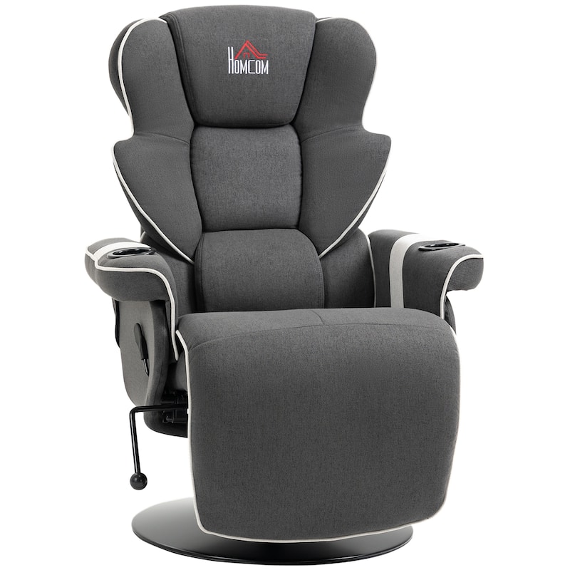 Manual Recliner, Swivel Lounge Armchair with Footrest and Two Cup Holders for Living Room, Black - Black