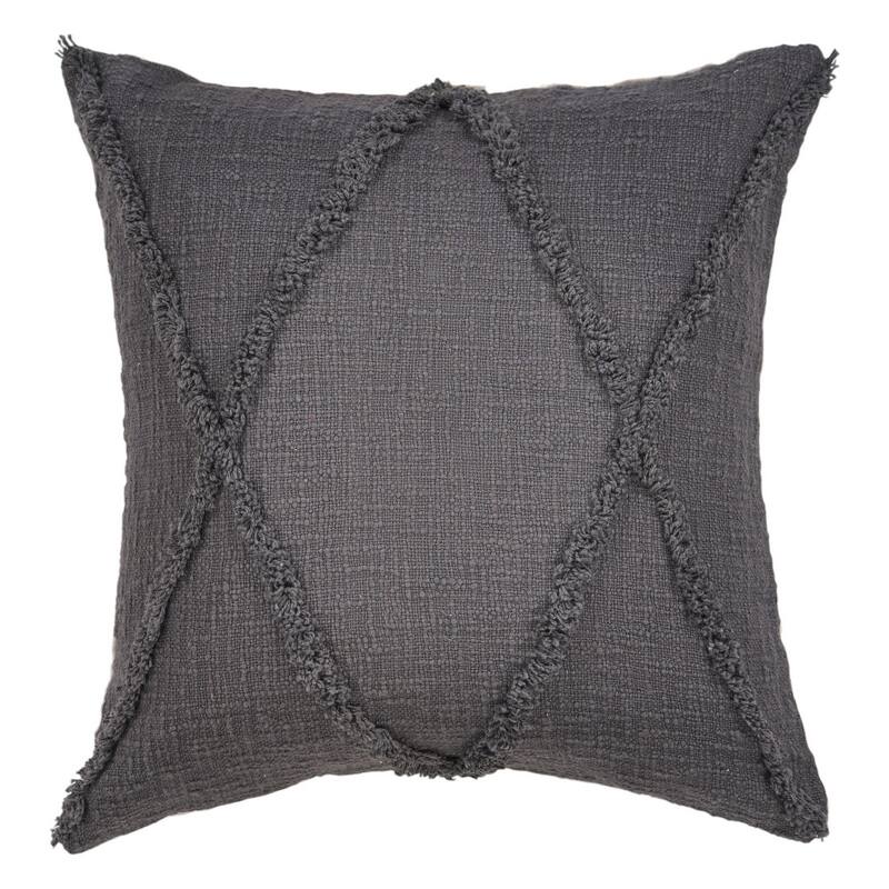 Set of Two Dark Gray Diamond Cotton Throw Pillow With Fringe