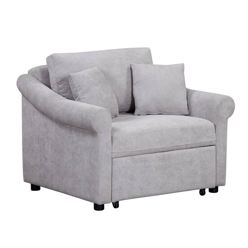 Chenille Accent Chair Convertible Sleeper Chair Adjustable Backrest Sofa Chair, 3 in 1 Chaise Lounges Chair Turns Into Chair Bed
