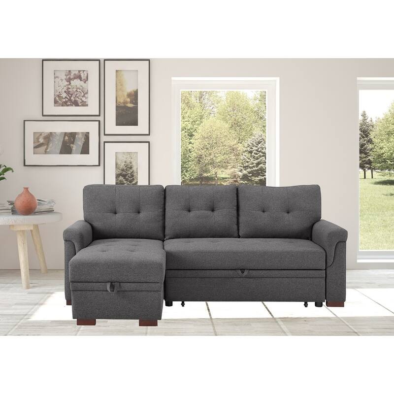 84" Dark Gray Linen Reversible Sofa with Storage Chaise
