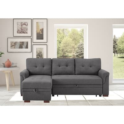 84" Dark Gray Linen Reversible Sofa with Storage Chaise