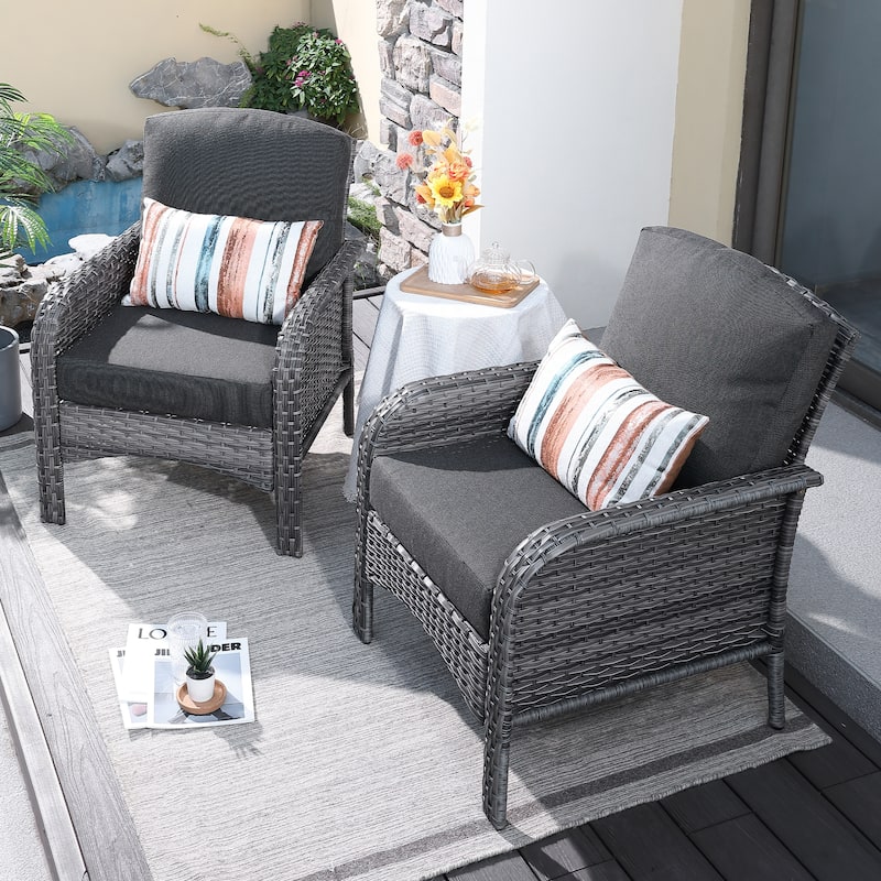 HOOOWOOO 2-piece Wicker Rattan Outdoor Patio Furniture Chair Set - Black