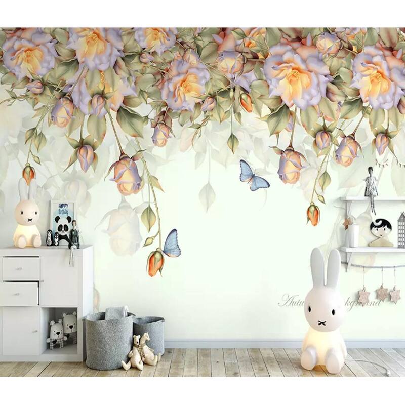 GK Wall Design Orange Rose Vintage Floral Classical Removable Wallpaper
