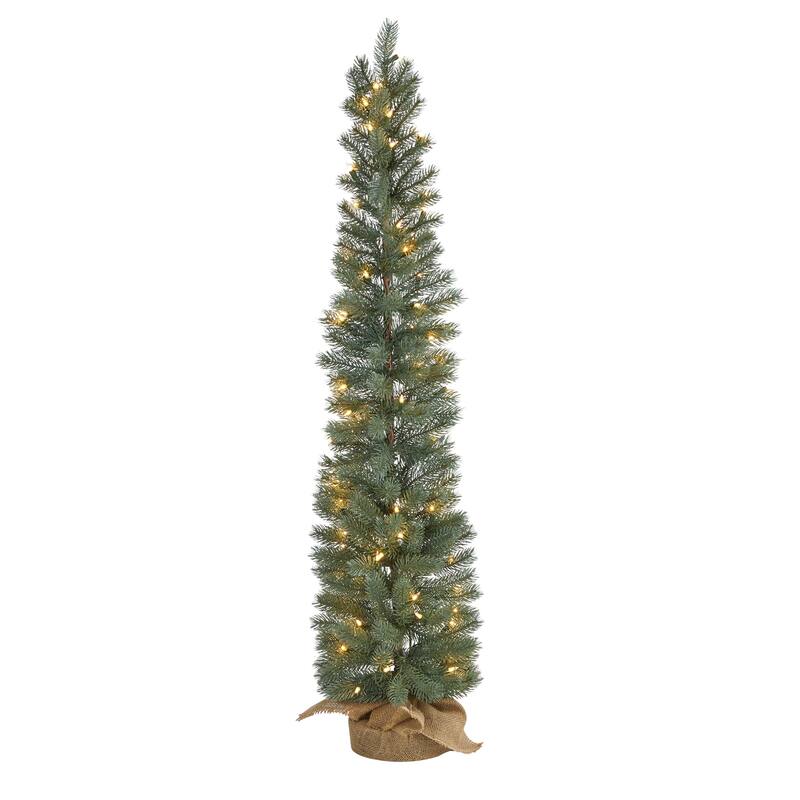 4ft. Green Pine Artificial Christmas Tree with 70 Warm White Lights in Burlap Base - Petite Rustic Holiday X-Mas Accent