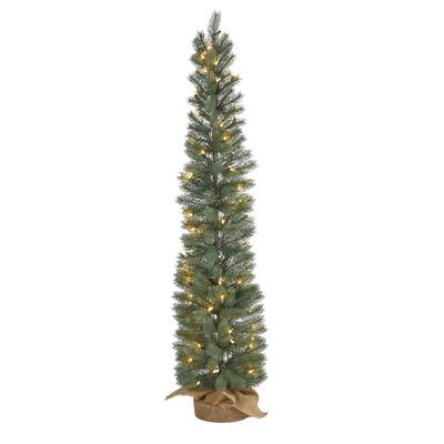 4ft. Green Pine Artificial Christmas Tree with 70 Warm White Lights in Burlap Base - Petite Rustic Holiday X-Mas Accent
