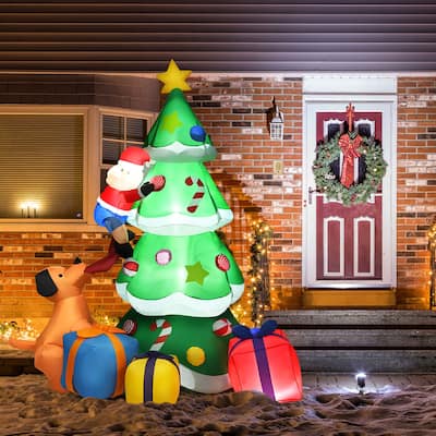 7 Ft Inflatable Christmas Tree with Santa Family Prop Decoration