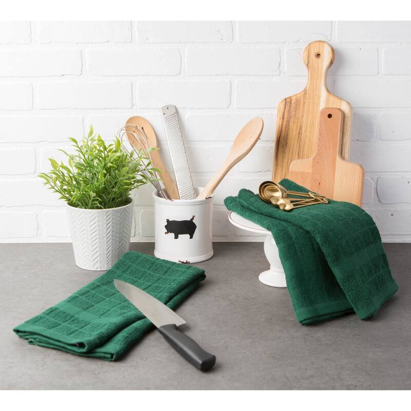 Textured Rectangular Terry Cotton Dishtowels - 26" - Green - Set of 4