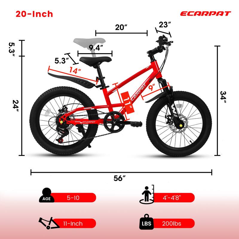20 inch Mountain Kids Bike for Boys & Girls, Ages 6-12, 7-Speed with Front Suspension
