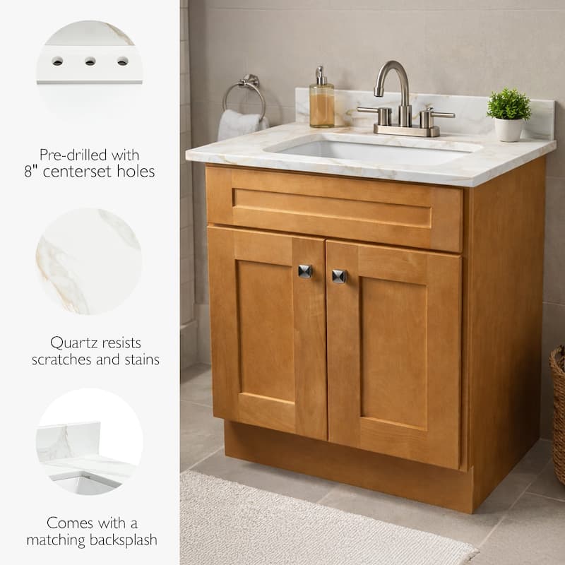 Calesco Calacatta Quartz Bathroom Vanity Top with Sink and Backsplash